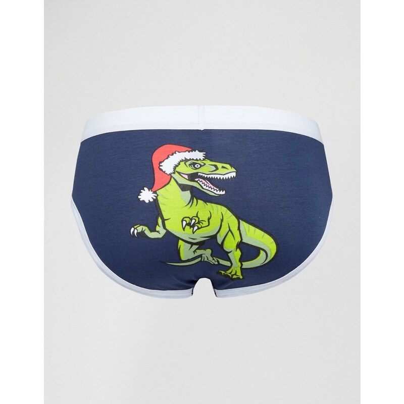 ASOS - Slip de Noël avec imprimé dinosaure Père Noël - Bleu marine
