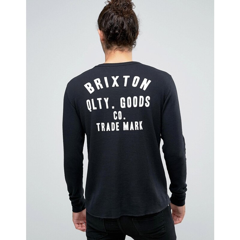 Brixton - Woodburn - T-shirt manches longues effet gaufré avec logo dans le dos - Noir
