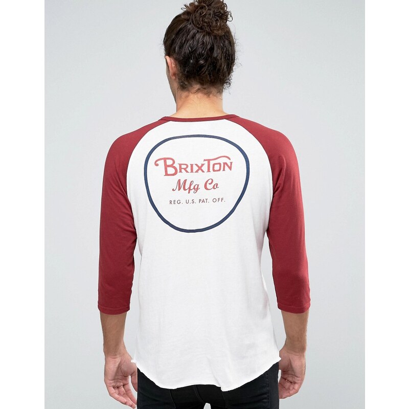 Brixton - Wheeler - T-shirt manches raglan 3/4 avec logo imprimé au dos - Blanc