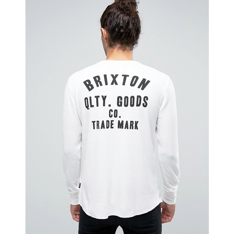 Brixton - Woodburn - T-shirt manches longues effet gaufré avec logo dans le dos - Blanc