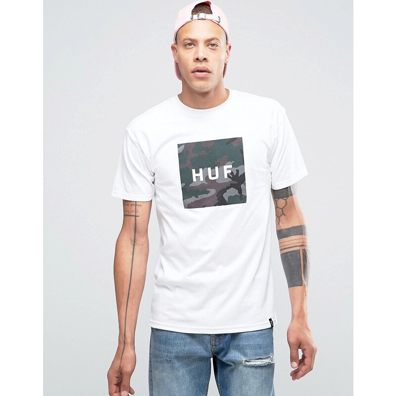 Huf - T-shirt avec logo carré à imprimé camouflage - Blanc