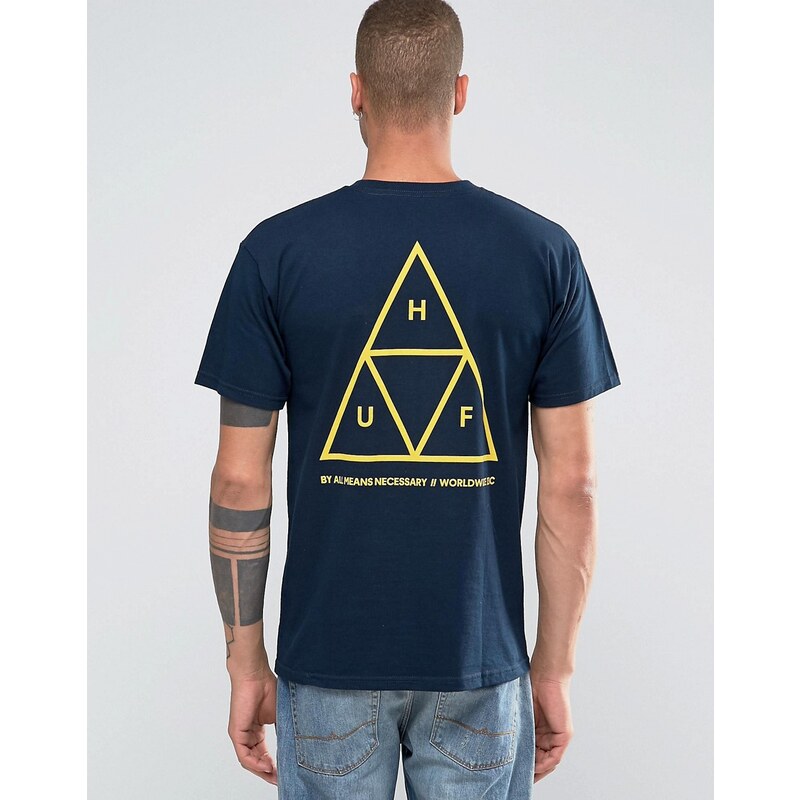 HUF - T-shirt triple triangle avec imprimé dos - Bleu marine