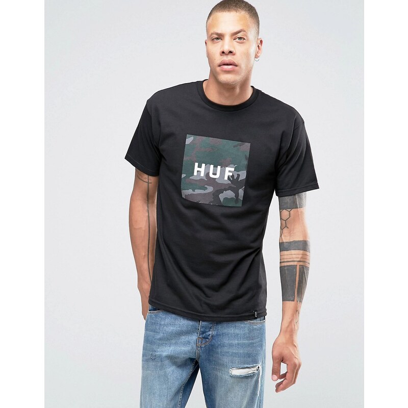 Huf - T-shirt avec logo carré à imprimé camouflage - Noir