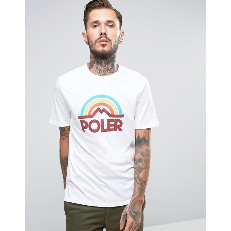 Poler - T-shirt avec grand logo arc-en-ciel - Blanc