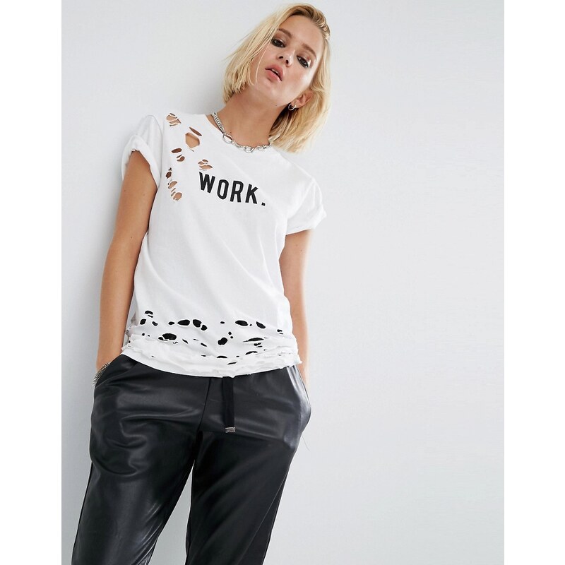 ASOS - T-shirt avec imprimé Work et trous - Multi