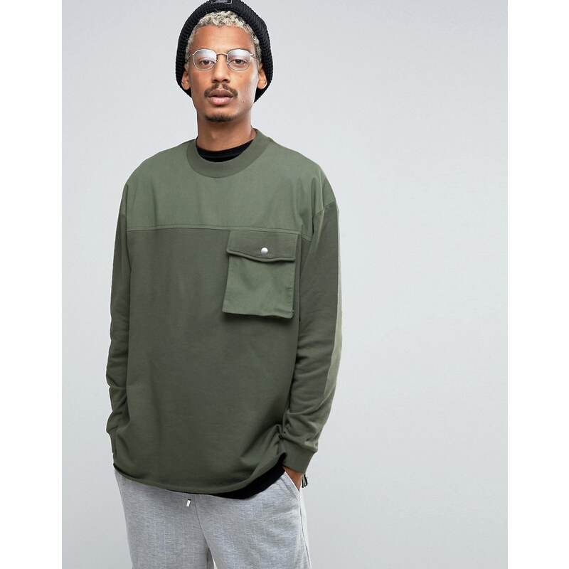 ASOS - Sweat-shirt long oversize avec poche à empiècement et liserés - Vert