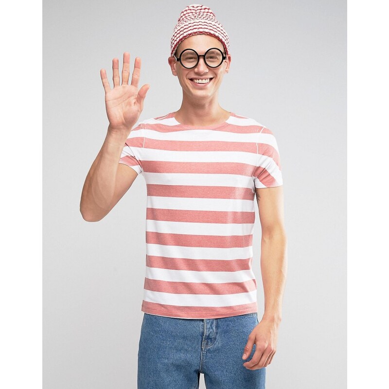 ASOS - T-shirt long à rayures - Blanc/rouge - Blanc
