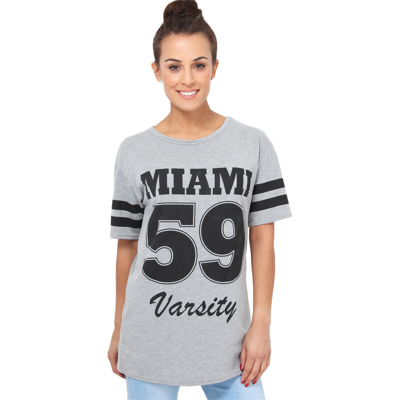 Krisp T-shirt Femme Tee shirt Americain Imprimé 'Miami' Baseball Long Ample
