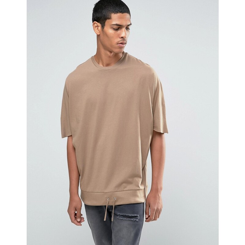 ASOS - T-shirt ultra oversize avec ourlet à cordon de serrage - Sable - Marron