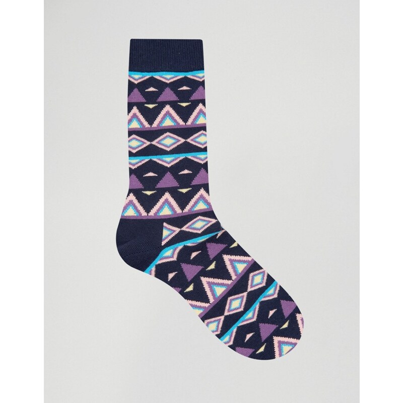 Happy Socks - Chaussettes à imprimé tribal - Bleu