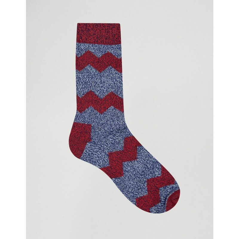 Happy Socks - Chaussettes en laine pour bottes à motif zigzag - Bleu