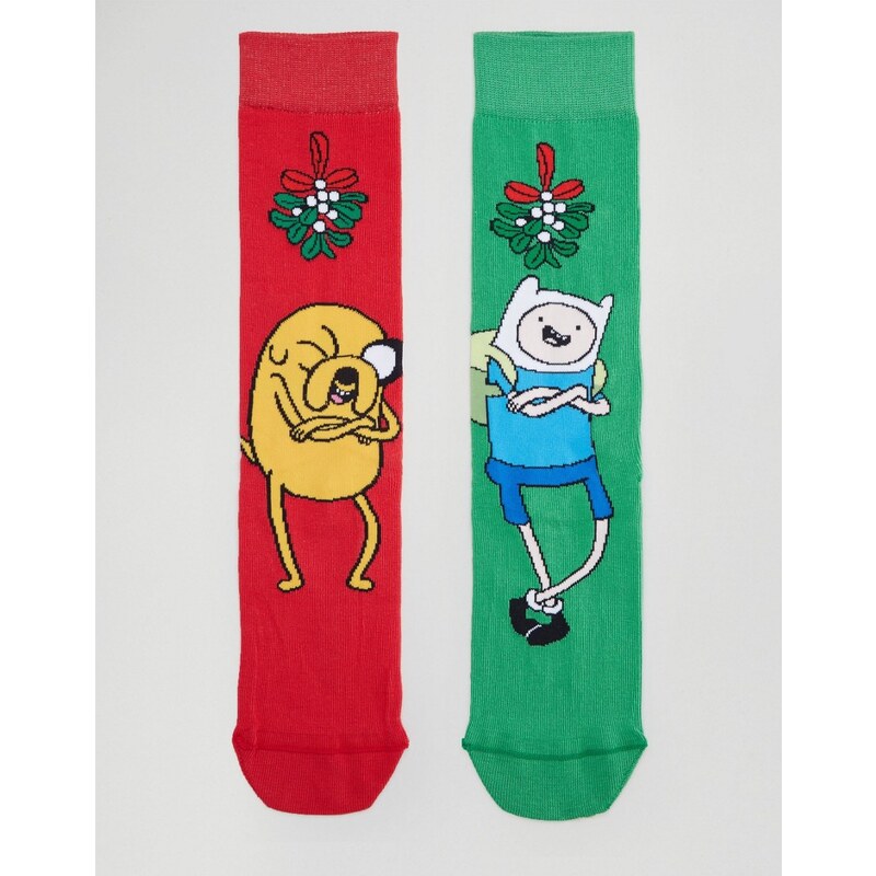 ASOS - Adventure Time - Lot de 2 paires de chaussettes à motif Noël - Multi