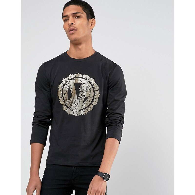 Versace - T-shirt manches longues à grand logo - Noir