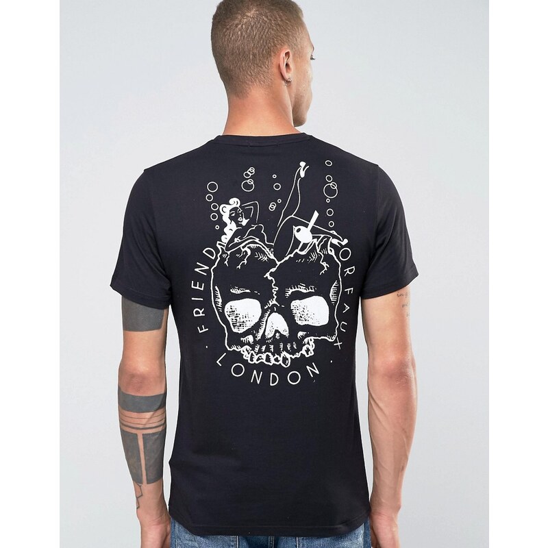 Friend or Faux - T-shirt à imprimé tête de mort au dos - Noir