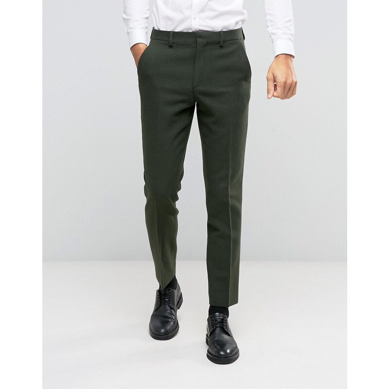 ASOS - Pantalon de costume slim 100% laine - Kaki - Vert