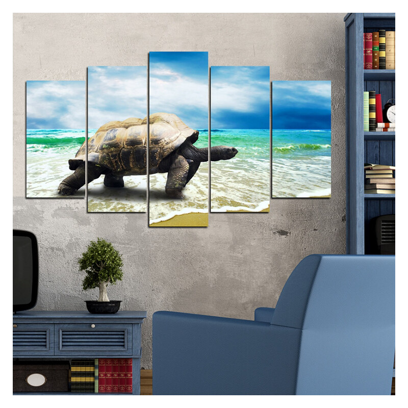 Lesara 5 Panneaux muraux avec tortue sur la plage