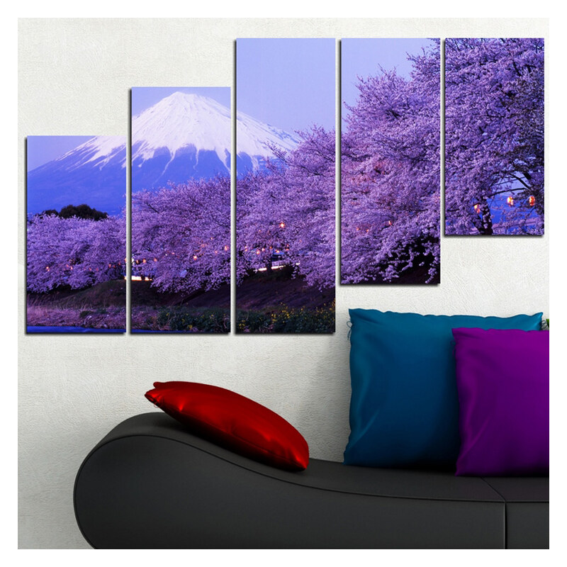 Lesara 5 Panneaux muraux avec cerisiers japonais