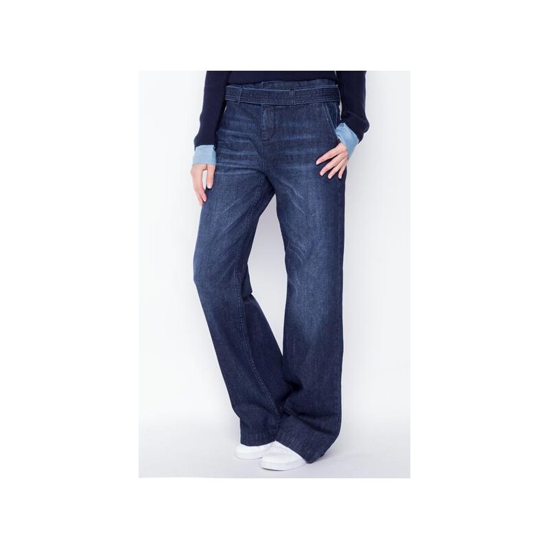 Jeans femme flare ceinturé taille haute Bleu Polyester - Femme Taille 36 - Bonobo