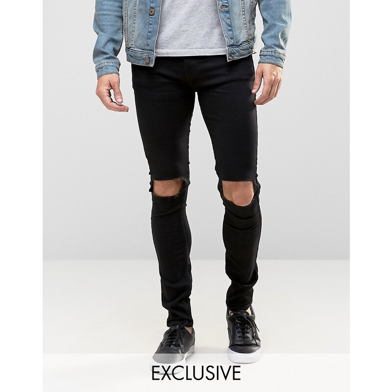 Reclaimed Vintage - Jean super skinny avec découpes aux genoux - Noir