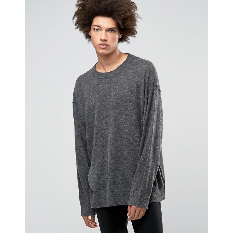 Weekday - Hero - Pull ample en maille avec coutures brutes - Gris