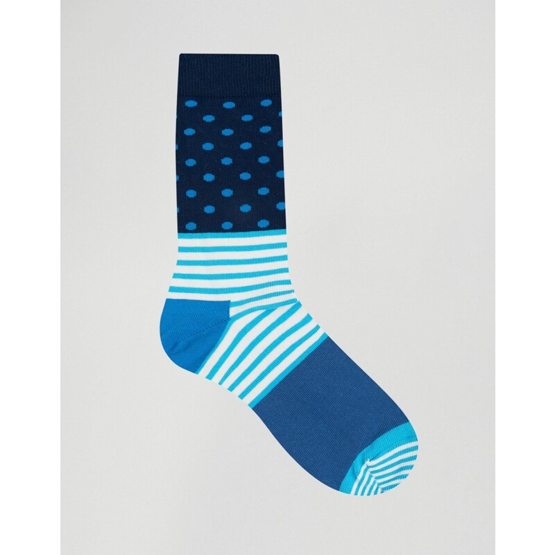 Happy Socks - Chaussettes à pois et rayures - Bleu