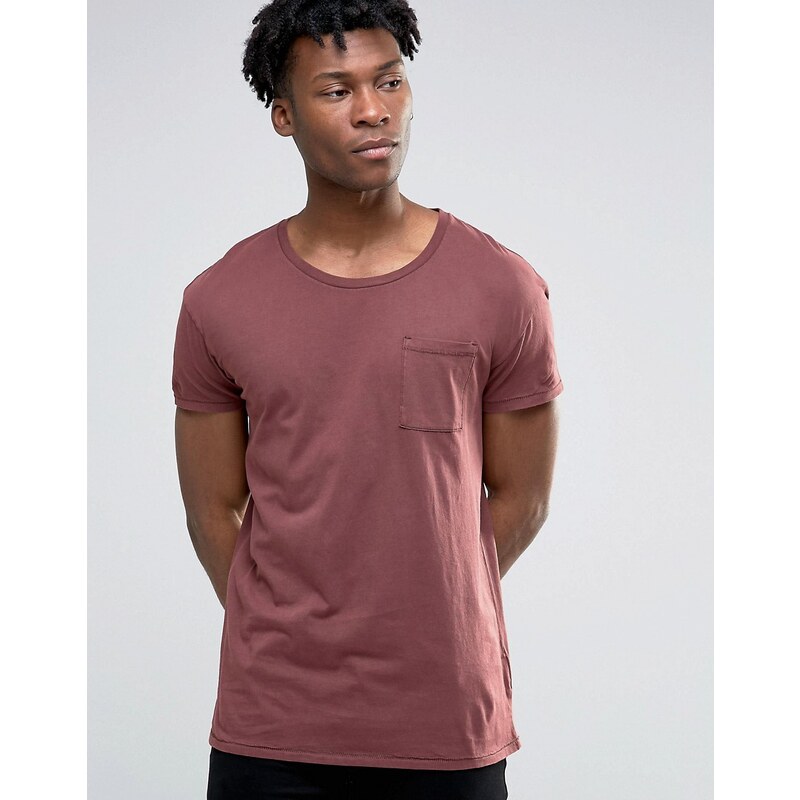 Selected Homme - T-shirt oversize avec poche effet délavé huilé - Marron