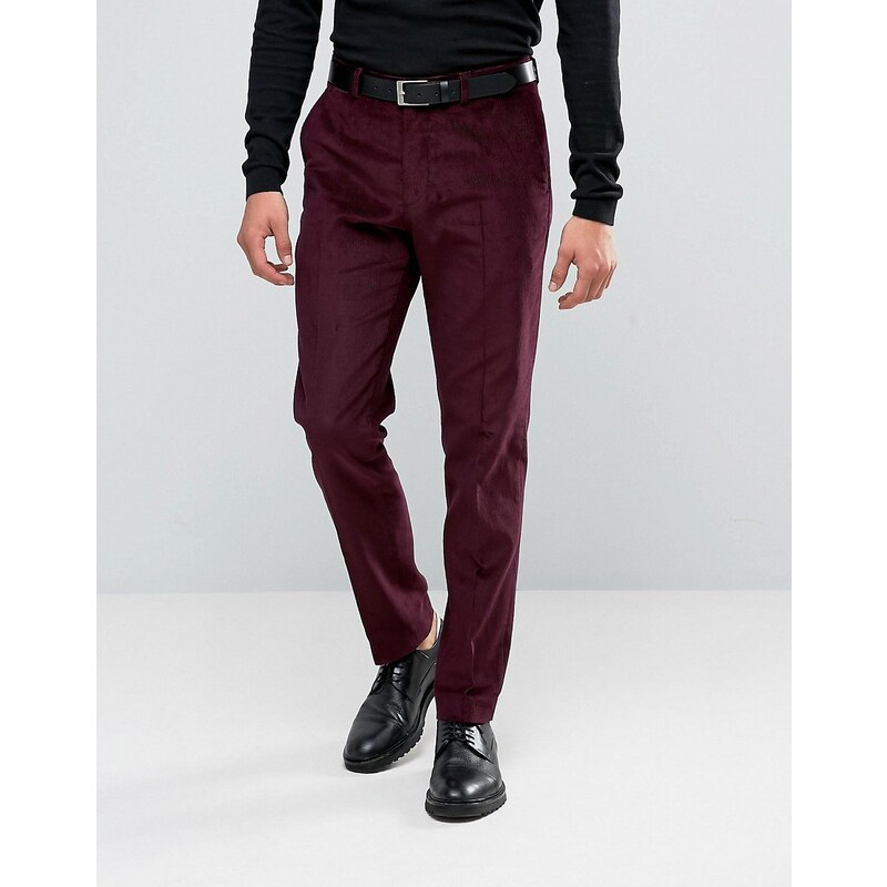 ASOS - Pantalon de costume slim en velours côtelé - Bordeaux - Violet