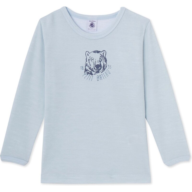 Petit Bateau T-shirt à manches longues en laine et coton - bleu