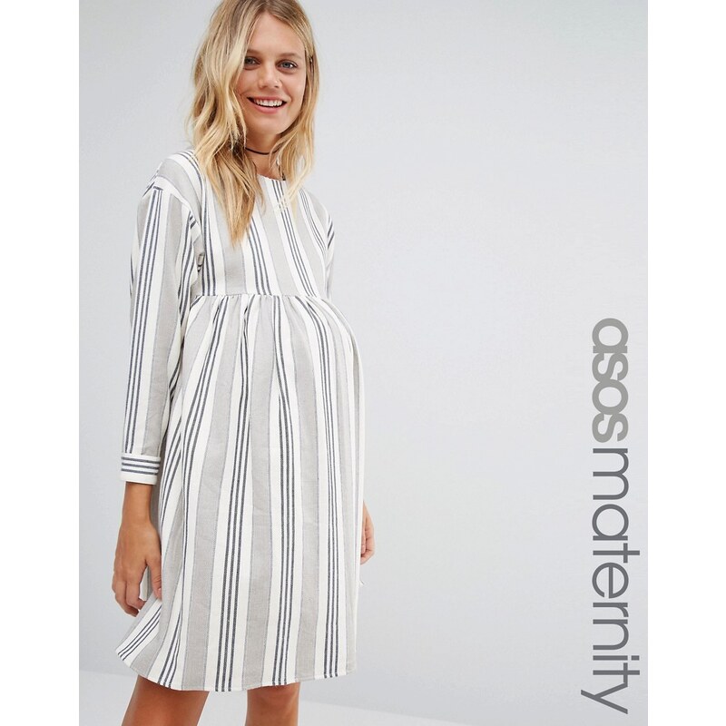 ASOS Maternity - Robe babydoll à rayures teinte naturelle - Multi