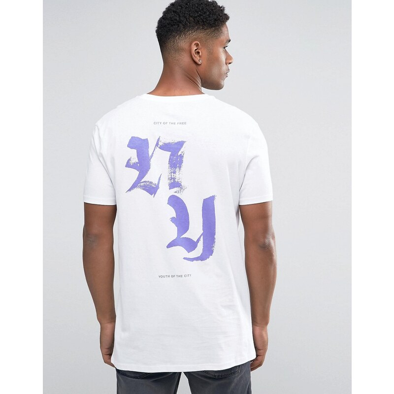 ASOS - T-shirt long coupe skateur avec imprimé lettres NY dans le dos - Blanc
