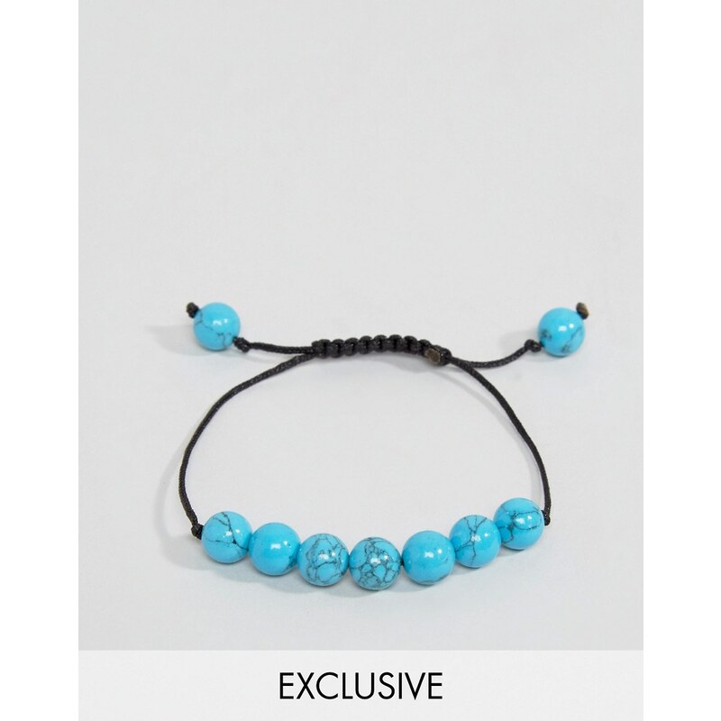 Reclaimed Vintage - Bracelet de perles avec cordelette à nouer - Bleu - Bleu