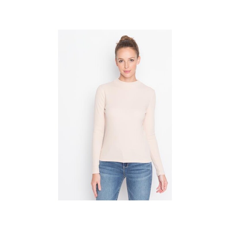 Pull maille fine unie col montant Rose Coton - Femme Taille 0 - Cache Cache