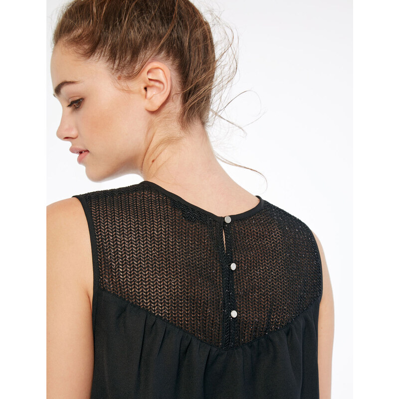 blouse empiècement texturé noire Jennyfer
