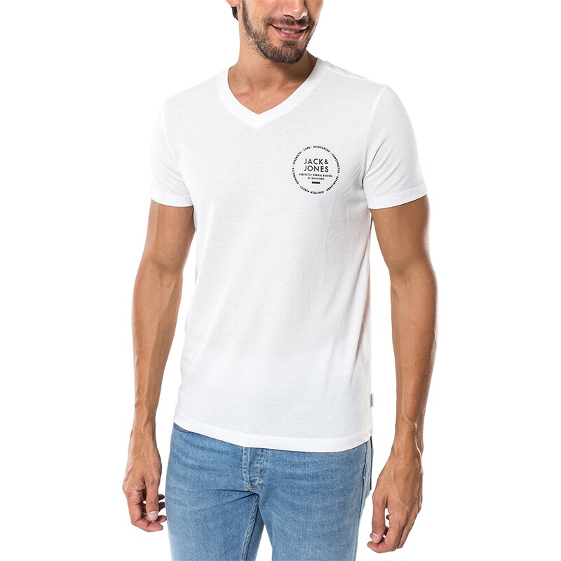 Jack & Jones Tee-shirt T-shirt Eighty V Neck Blanc Homme