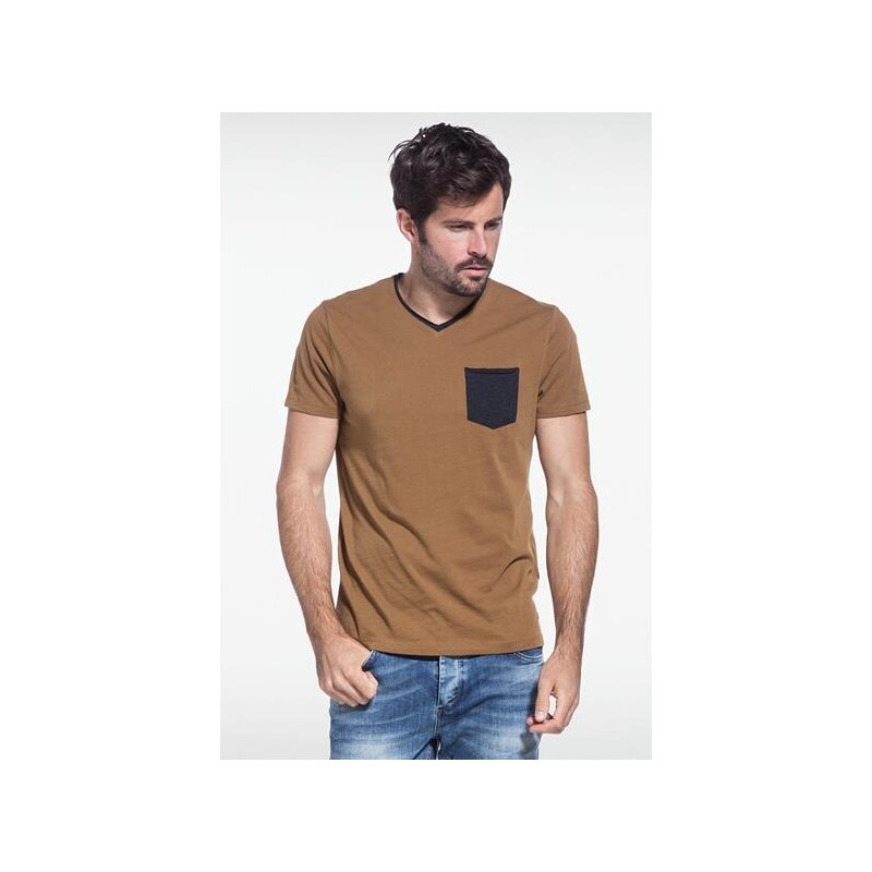 T-shirt homme manches courtes bicolor Marron Coton - Homme Taille XXL - Bonobo