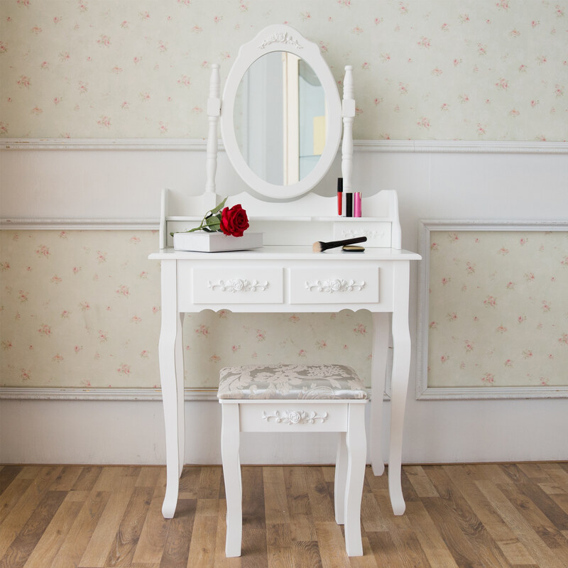Lesara Coiffeuse avec miroir et roses en décoration