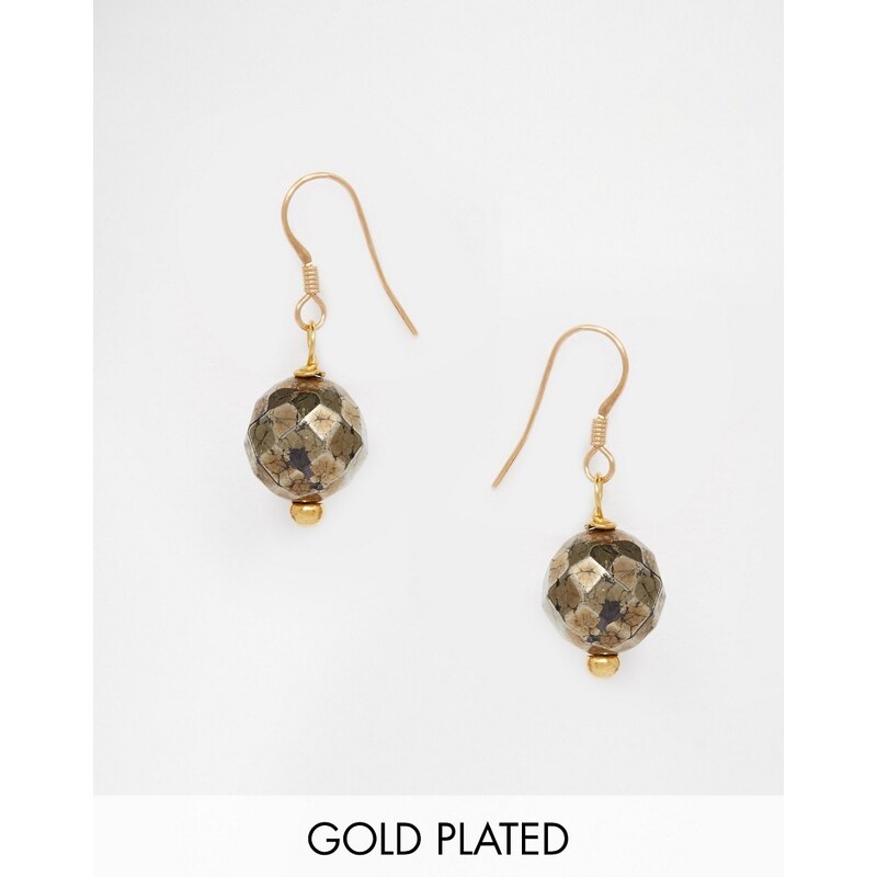 Mirabelle - Boucles d'oreilles plaquées or avec pendant à facettes en pyrite - Doré