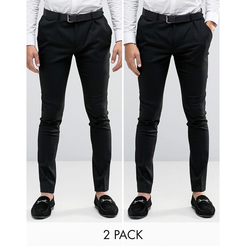 ASOS - Lot de 2 pantalons coupe très ajustée - Noir - ÉCONOMIE - Noir