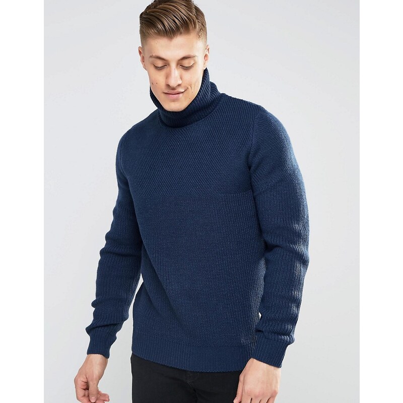 Bellfield - Pull col roulé en tricot texturé - Bleu marine