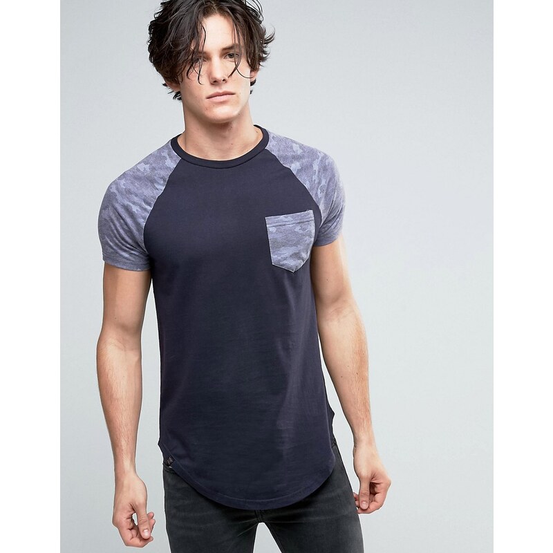 Le Breve - T-shirt long avec poche et manches contrastantes - Fauve
