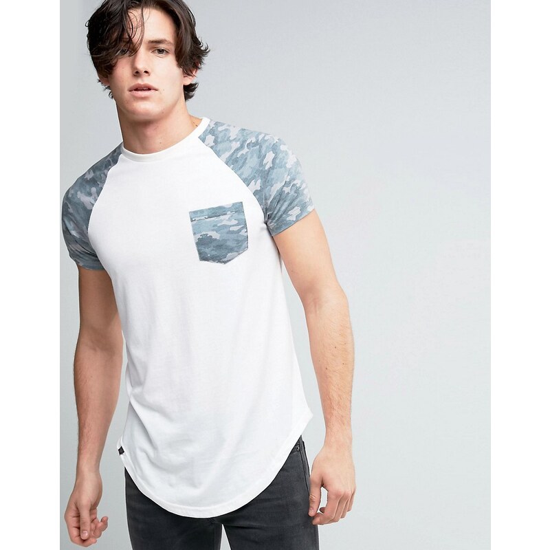 Le Breve - T-shirt long avec poche et manches contrastantes - Fauve
