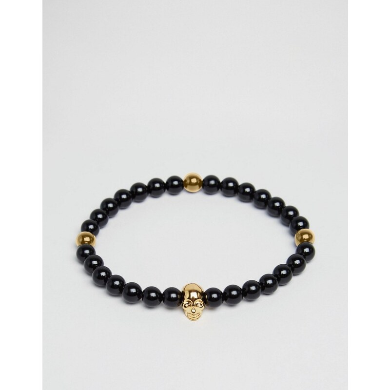 Mister Annum - Bracelet en perles en onyx et dorées - Noir