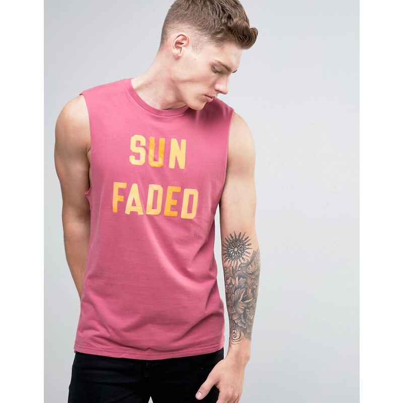 Hollister - T-shirt sans manches coupe classique à imprimé soleil délavé - Rouge - Gris