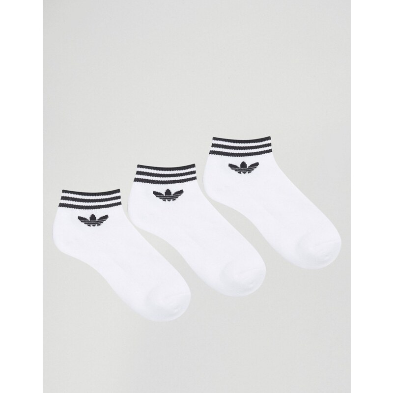 adidas Originals - Lot de 3 paires de socquettes avec logo trèfle - Blanc - Blanc