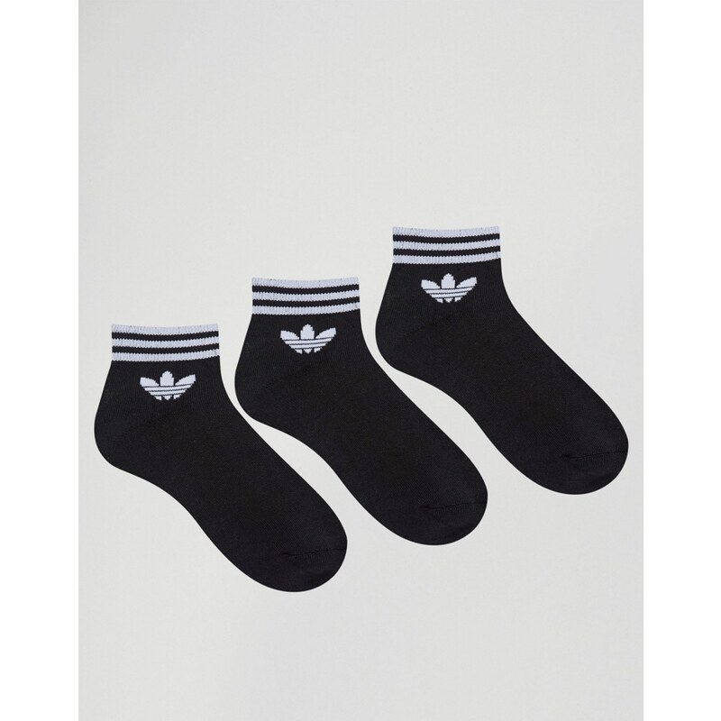 adidas Originals - Lot de 3 paires de socquettes avec logo trèfle - Noir - Noir