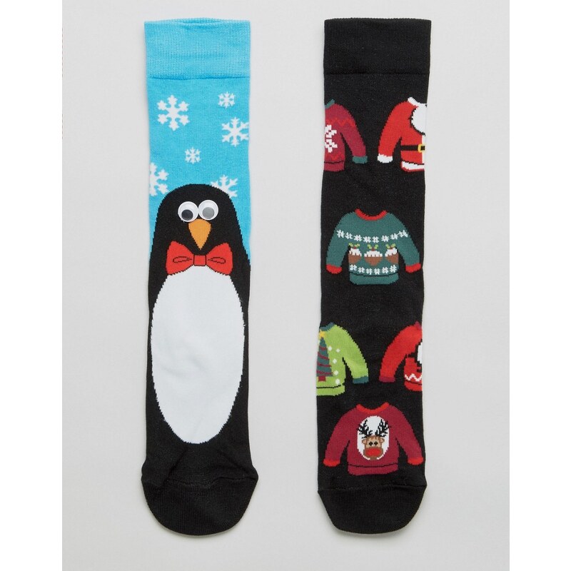 ASOS - Lot de 2 paires de chaussettes avec motif de Noël - Multi