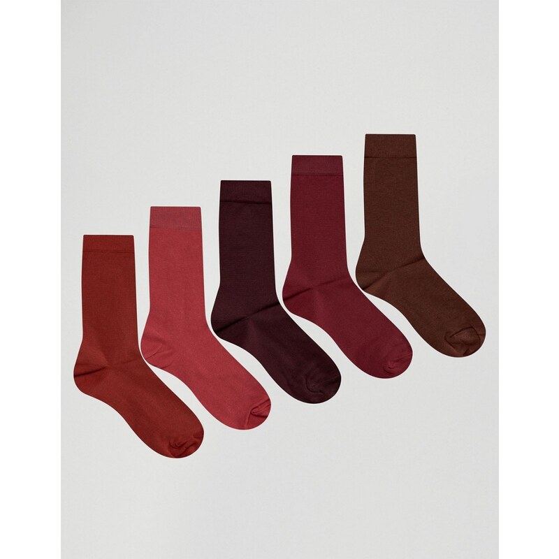 ASOS - Lot de 5 paires de chaussettes - Rouge - Rouge