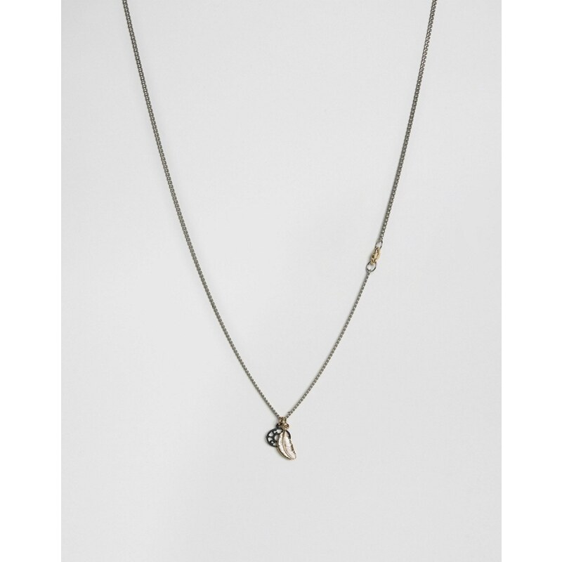 Icon Brand - Lot de collier avec pendentifs anneau et plume - Argenté