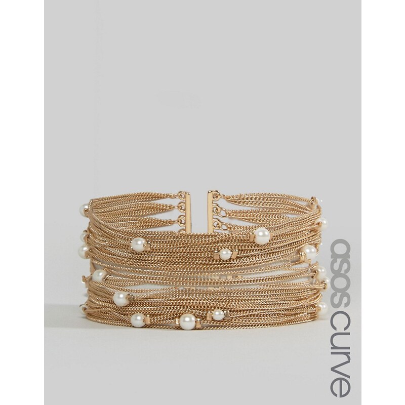 ASOS CURVE - Bracelet multirang à fines chaînes et fausses perles - Doré