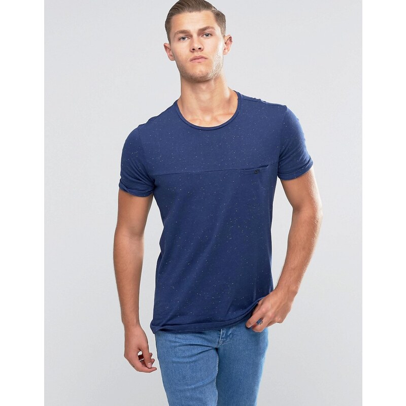 United Colors of Benetton - T-shirt avec poche et boutons avec motif moucheté coloré - Bleu marine